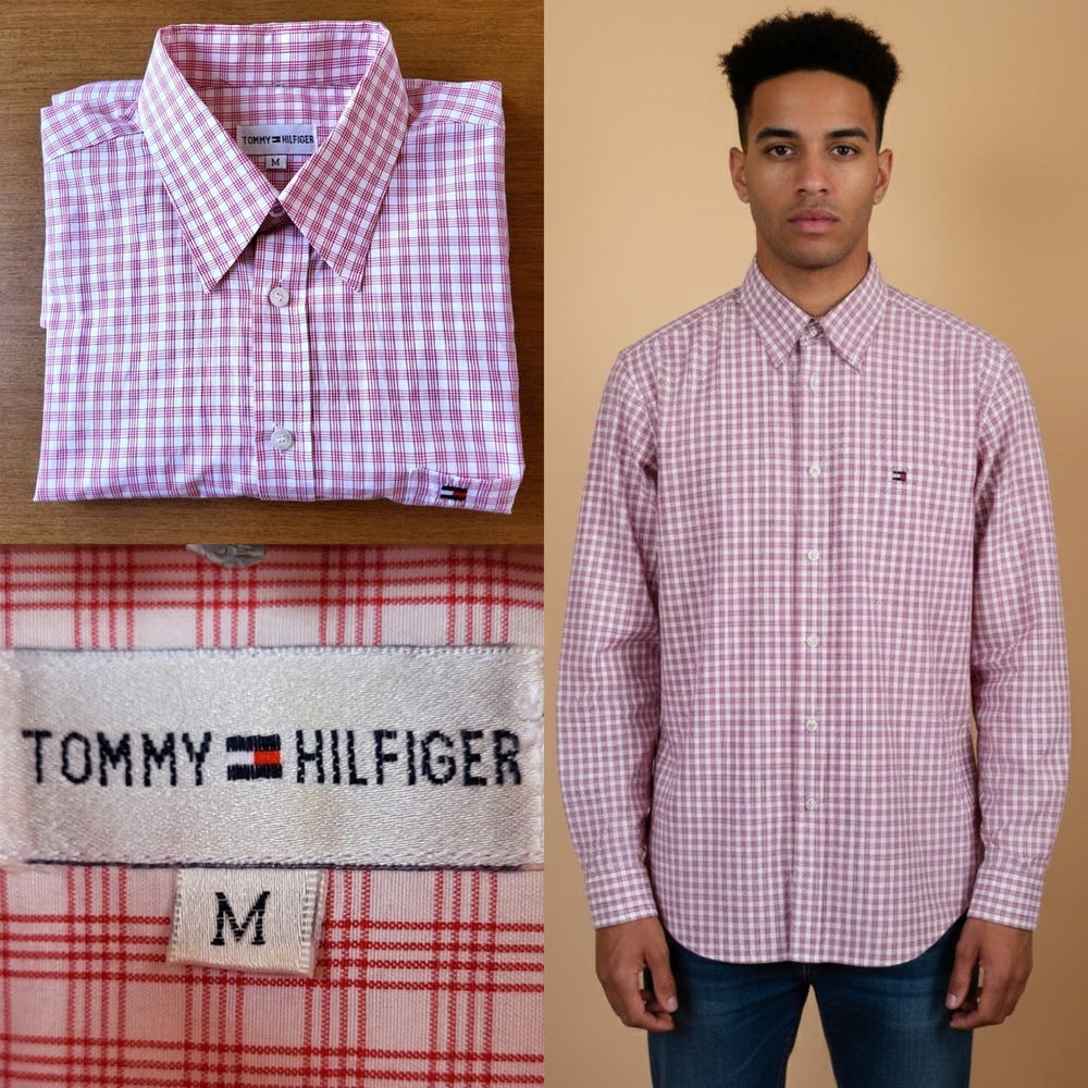 Tommy Hilfiger Dress Shirt White and Red Checkered‎ pattern | Men M